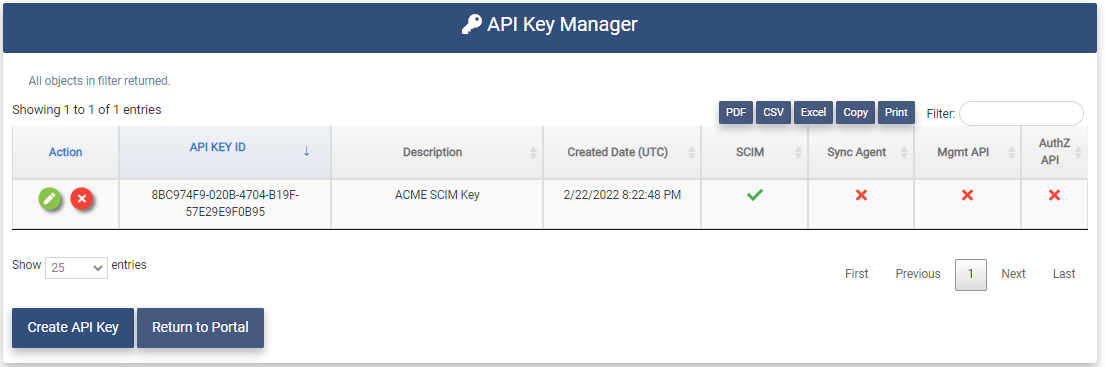 API Key Manager page