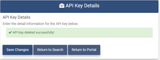 Delete API Key Success msg