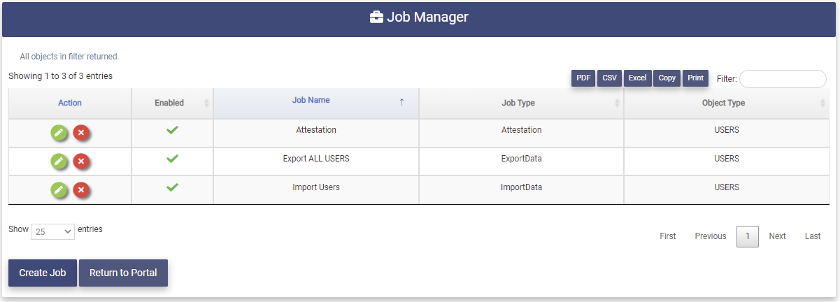 Job Manager page