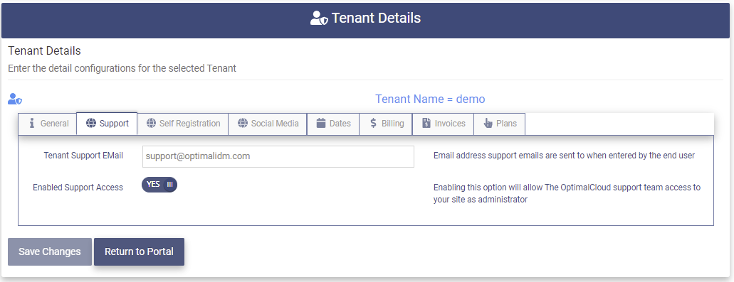 Tenant Details Support