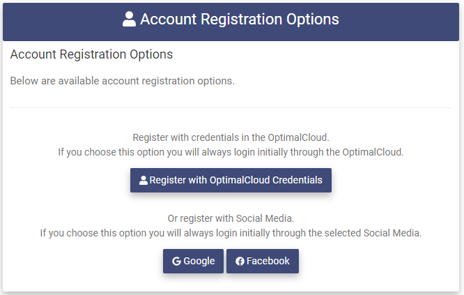 Account Registration page