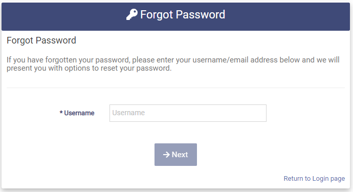 Forgot Password page