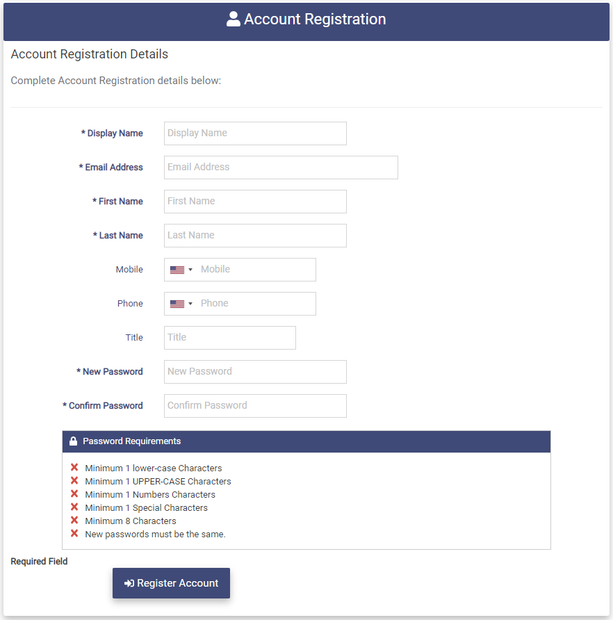 Local Account Registration page