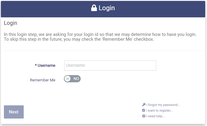 Login page