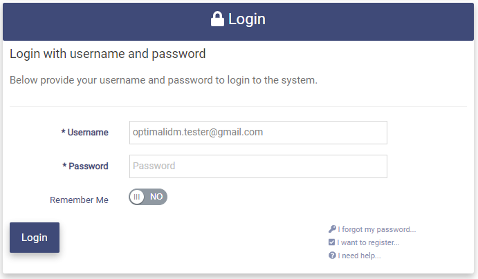 Login page with password