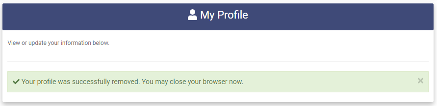 Remove My Profile Success msg