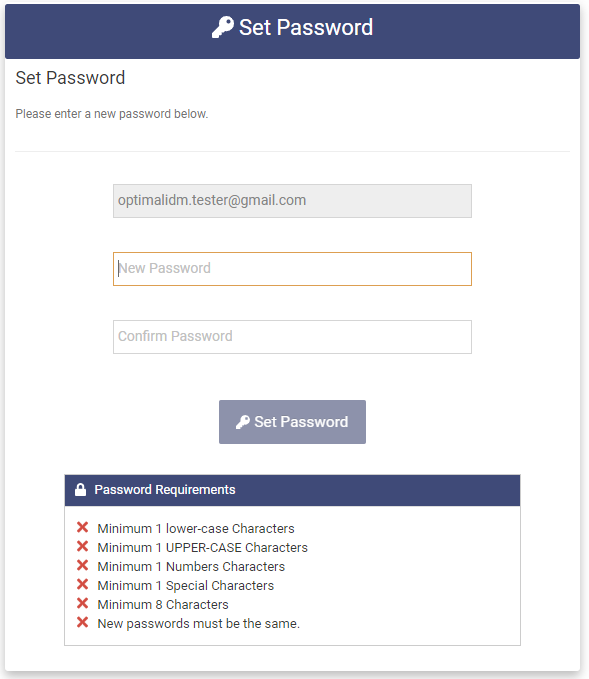 Set Password page