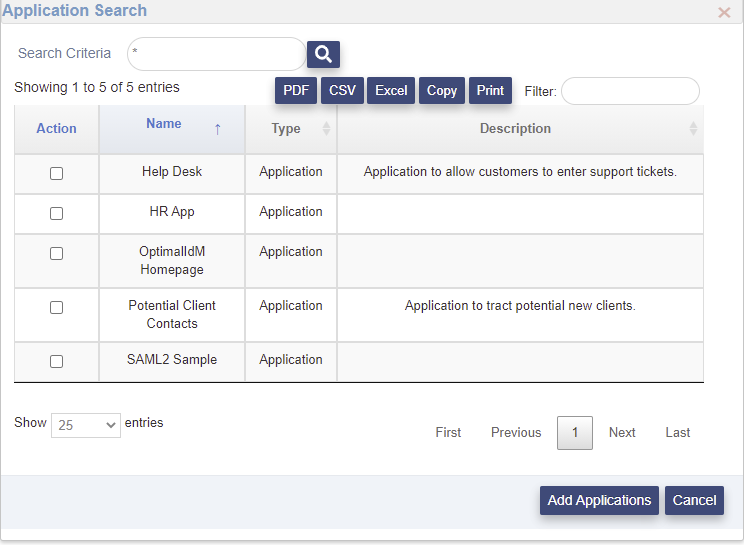 Application Search Page