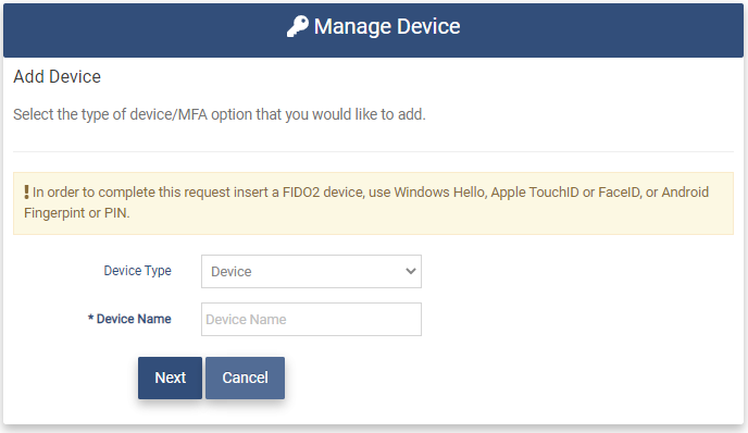 Add MFA Device Page 5