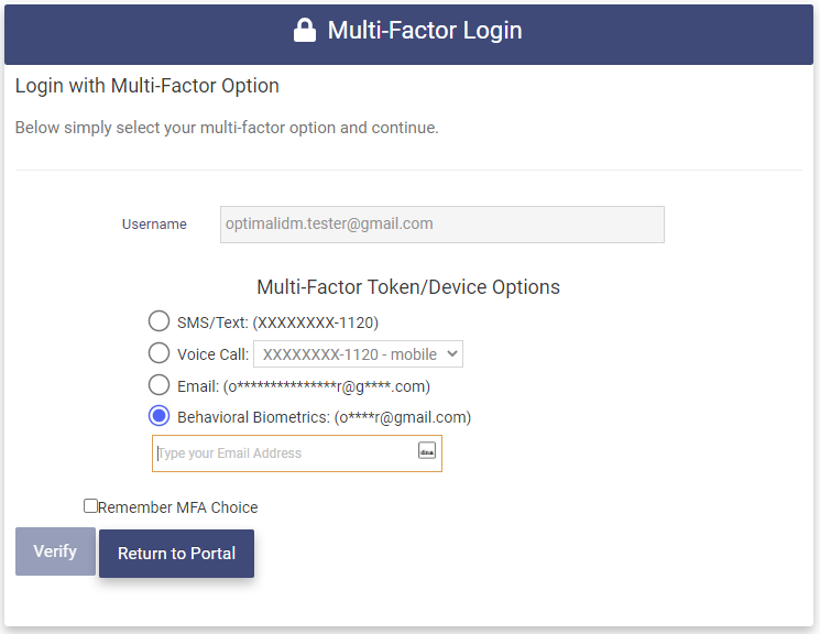 Behavioral Biometrics username Login