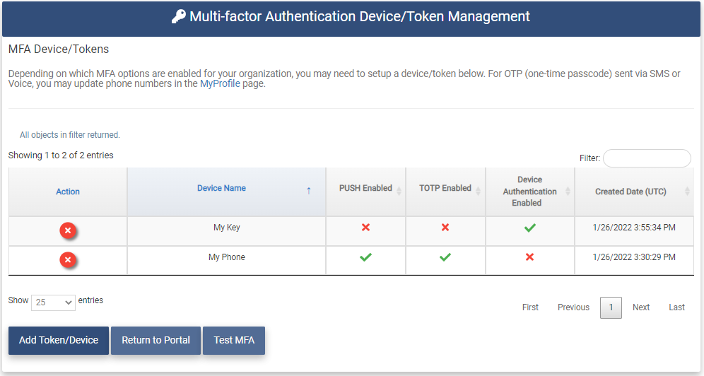 Manage Token Device Page 3
